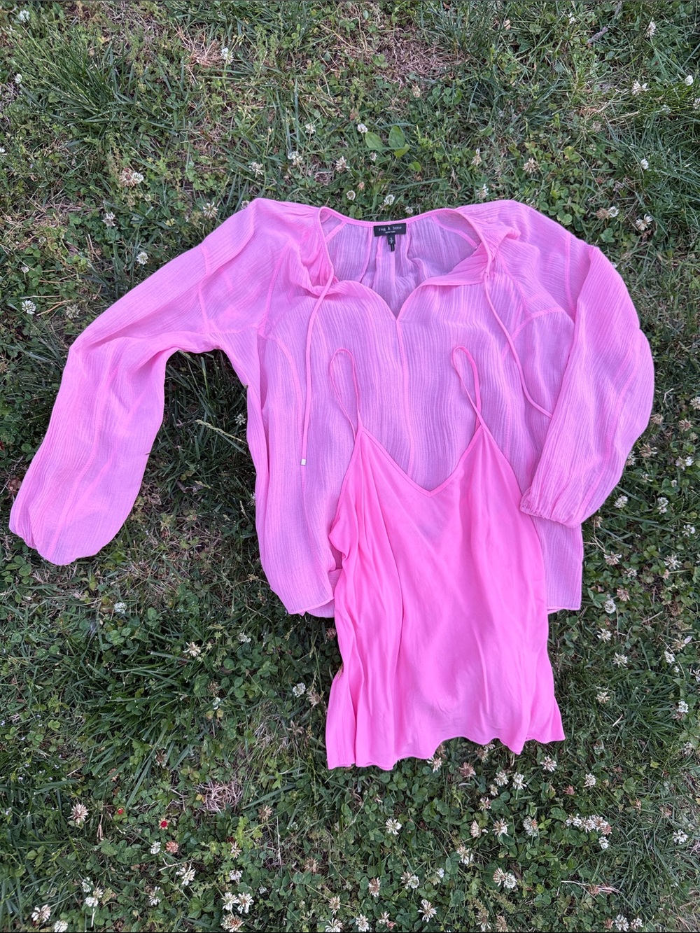 rag & bone Pink Sheer Blouse with Pink Silk Cami